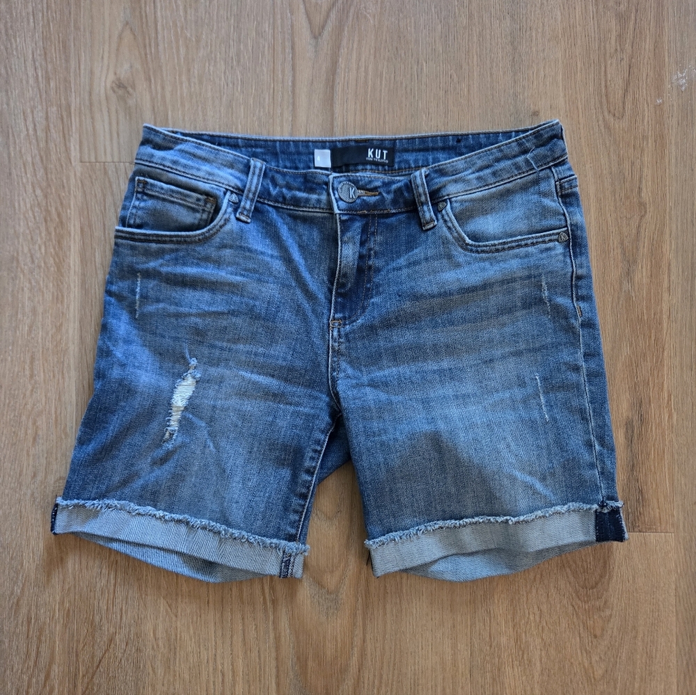 KUT From The Kloth Distressed Denim Shorts - Blue Size 4